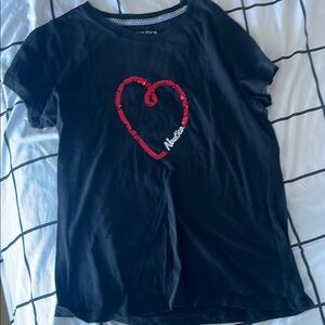 Black Short Sleeve Tee with Hand-Drawn Heart Design